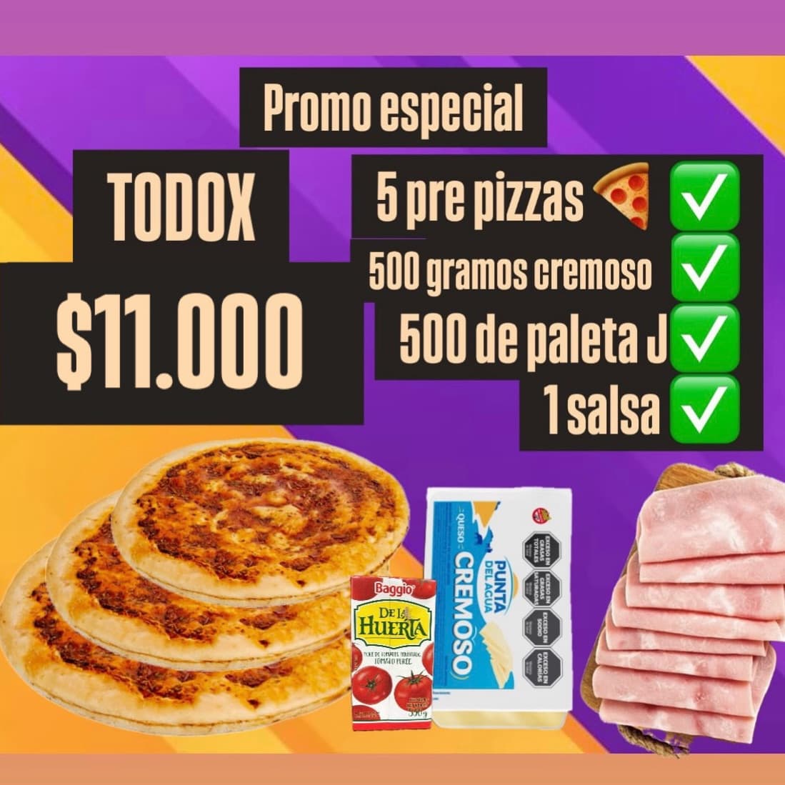 5 prepizzas + gaseosa + paleta
