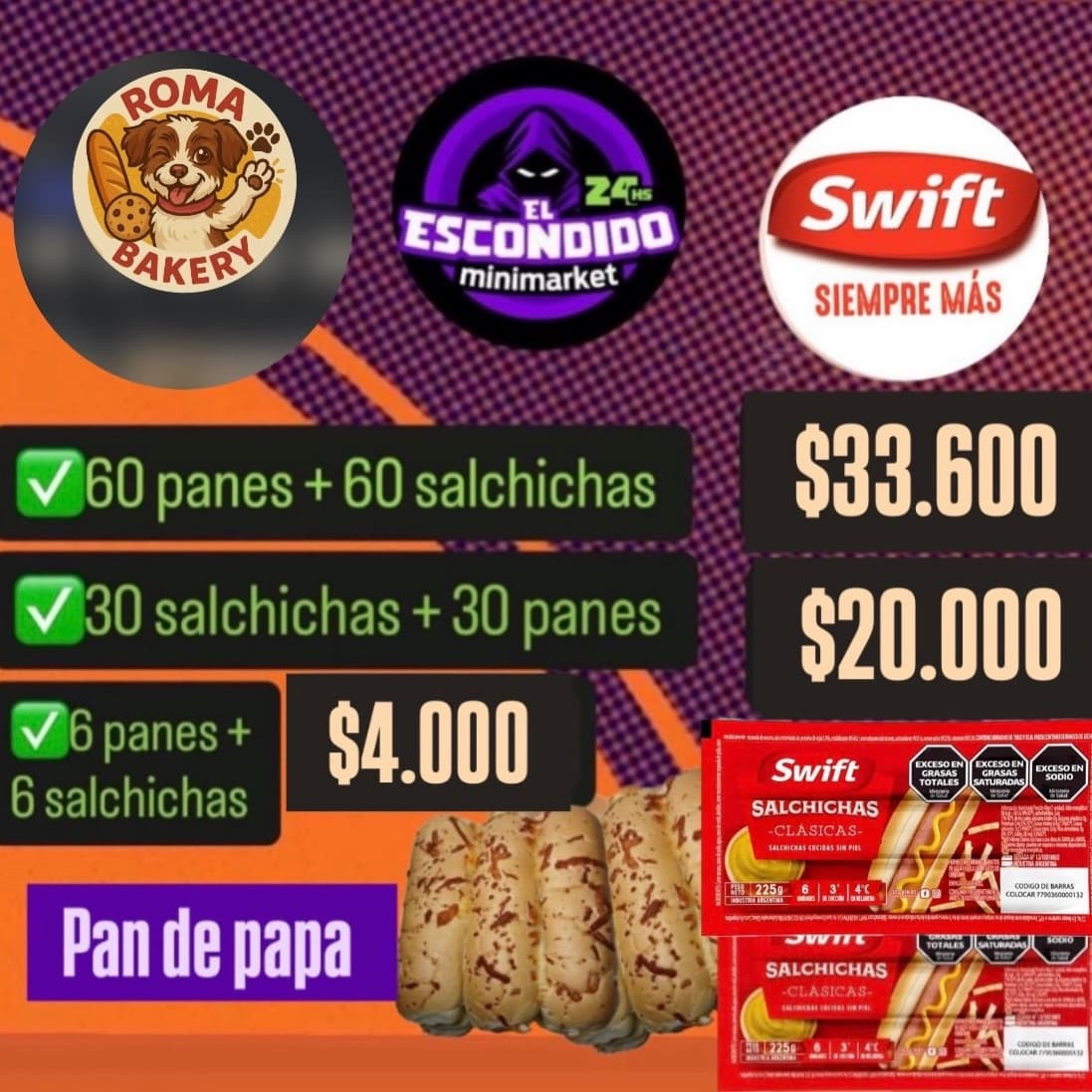 Pan de papa + salchichas